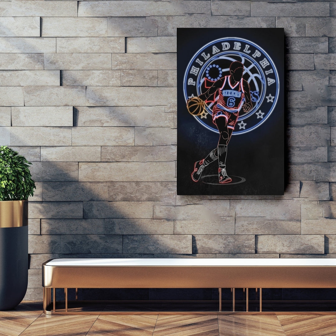 Julius Erving Neon Canvas Art | 76ers Wall Decor - CanvasNeon