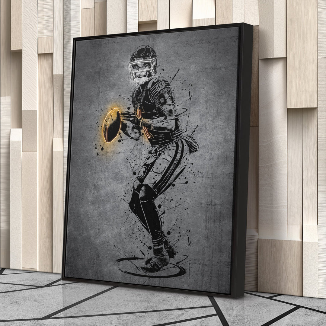 Justin Fields Neon Canvas Art | Modern Wall Decor for Bears Fans - CanvasNeon