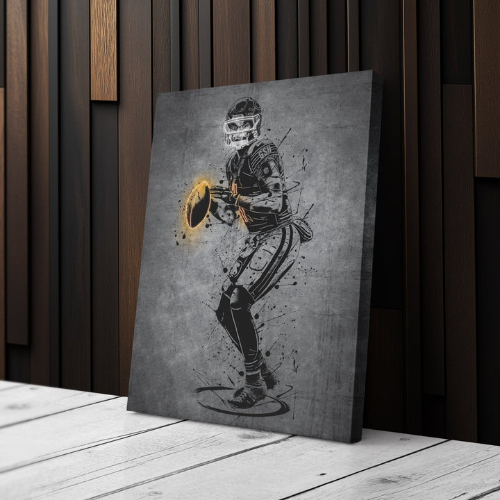 Justin Fields Neon Canvas Art | Modern Wall Decor for Bears Fans - CanvasNeon