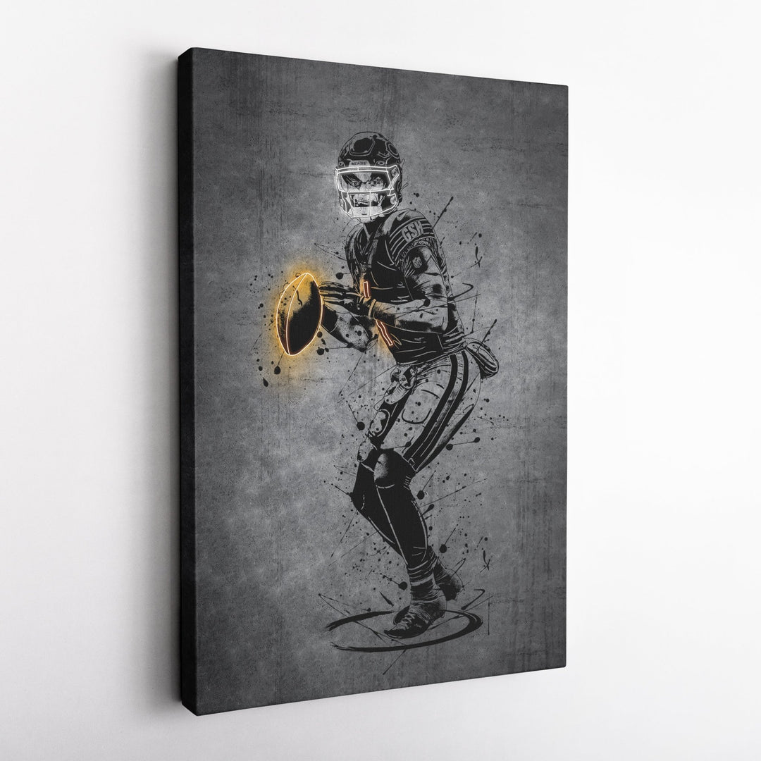 Justin Fields Neon Canvas Art | Modern Wall Decor for Bears Fans - CanvasNeon