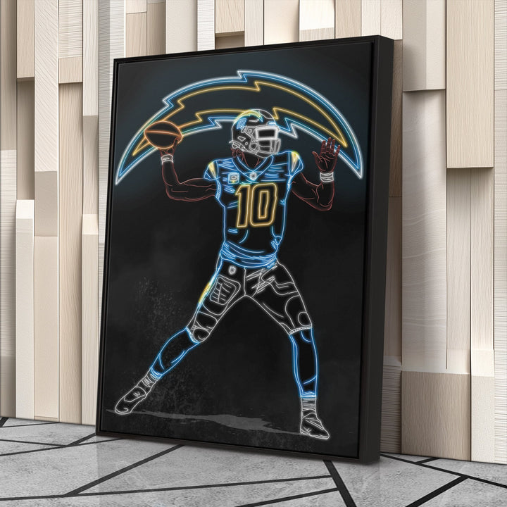Justin Herbert Neon Canvas Art | Chargers Wall Decor - CanvasNeon