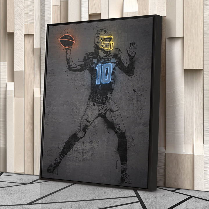Justin Herbert Neon Canvas Art | Modern Wall Decor for Chargers Fans - CanvasNeon