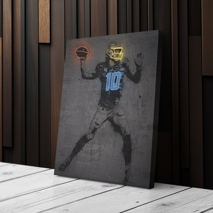 Justin Herbert Neon Canvas Art | Modern Wall Decor for Chargers Fans - CanvasNeon