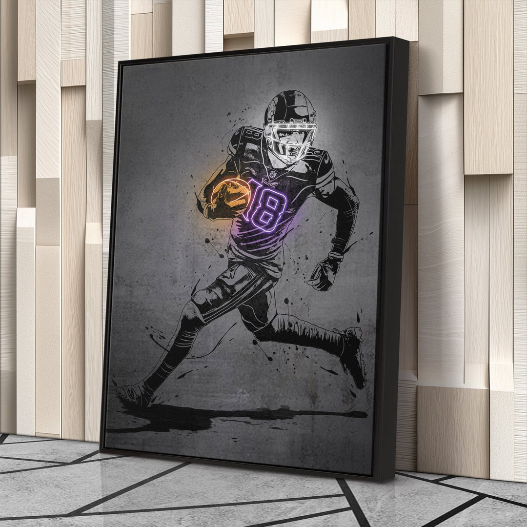 Justin Jefferson Neon Canvas Art | Modern Wall Decor for Vikings Fans - CanvasNeon