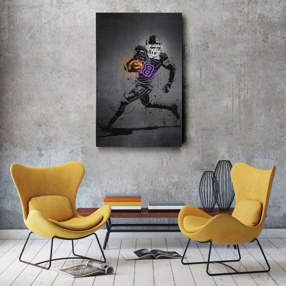 Justin Jefferson Neon Canvas Art | Modern Wall Decor for Vikings Fans - CanvasNeon