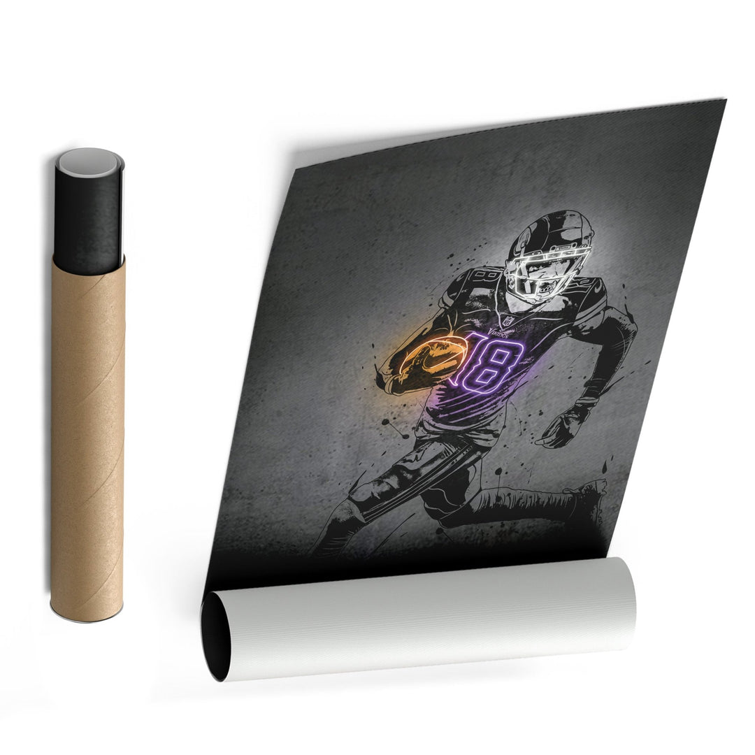 Justin Jefferson Neon Canvas Art | Modern Wall Decor for Vikings Fans - CanvasNeon