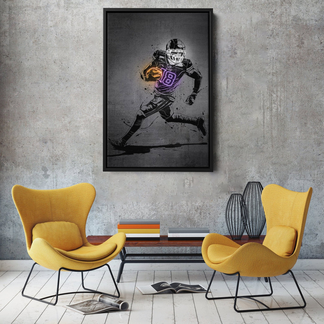 Justin Jefferson Neon Canvas Art | Modern Wall Decor for Vikings Fans - CanvasNeon
