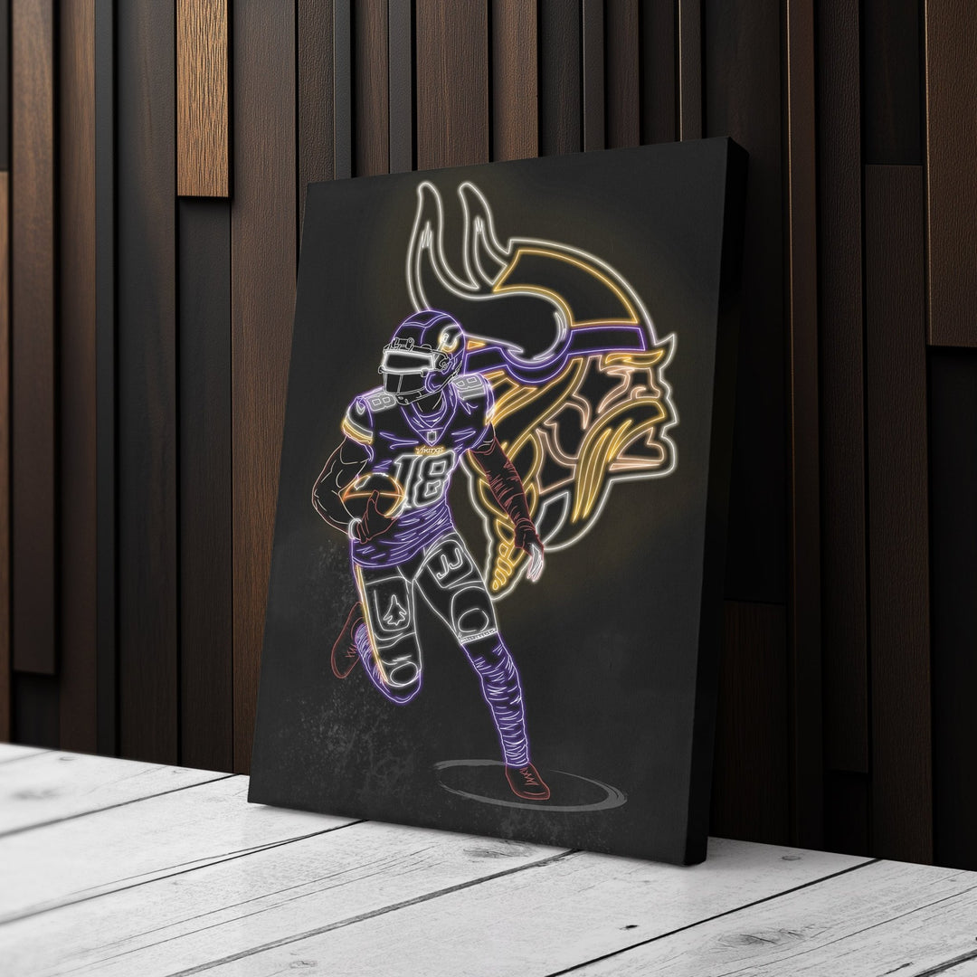 Justin Jefferson Neon Canvas Art | Vikings Wall Decor - CanvasNeon