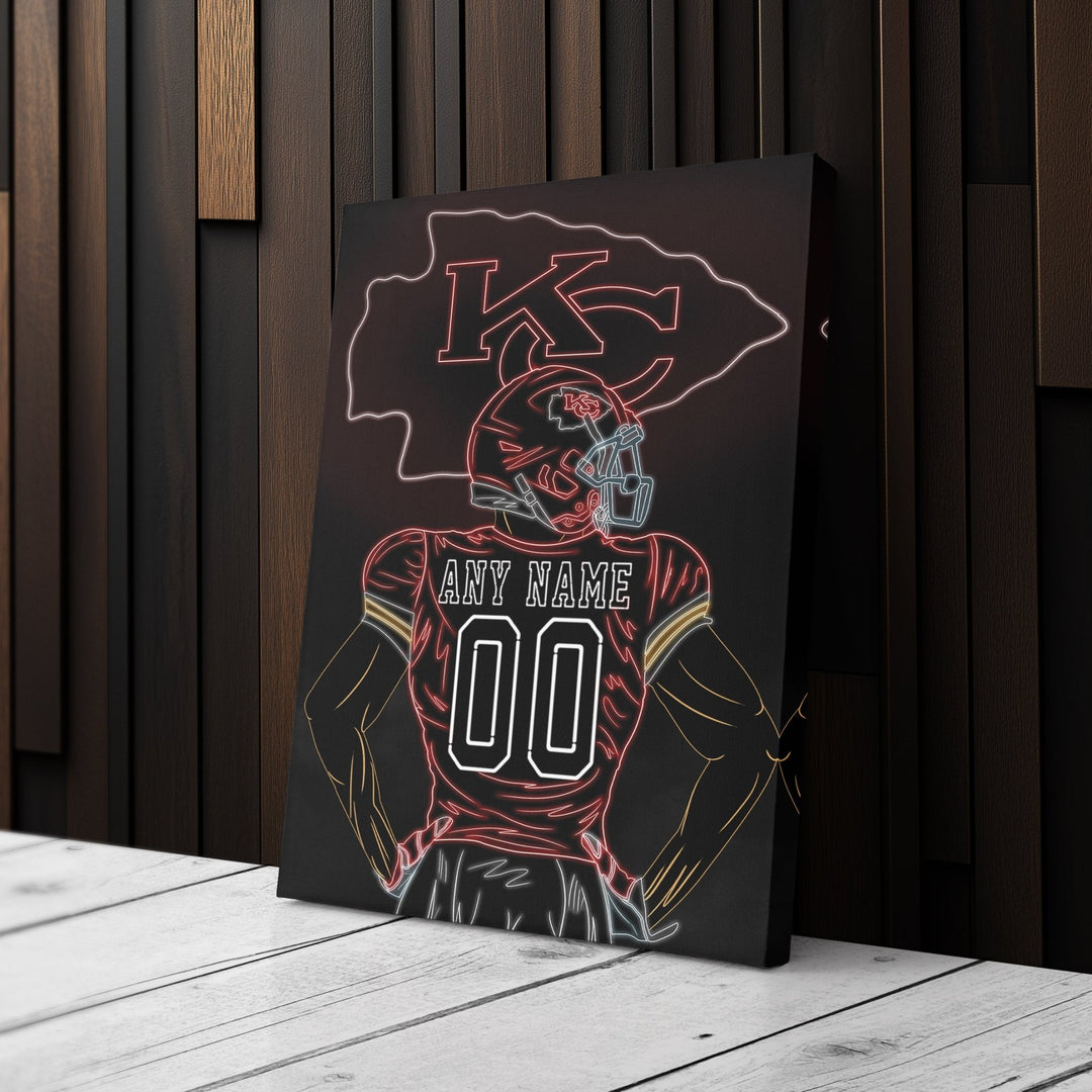 Kansas City Chiefs Personalized Jersey Canvas | Neon Wall Art - CanvasNeon