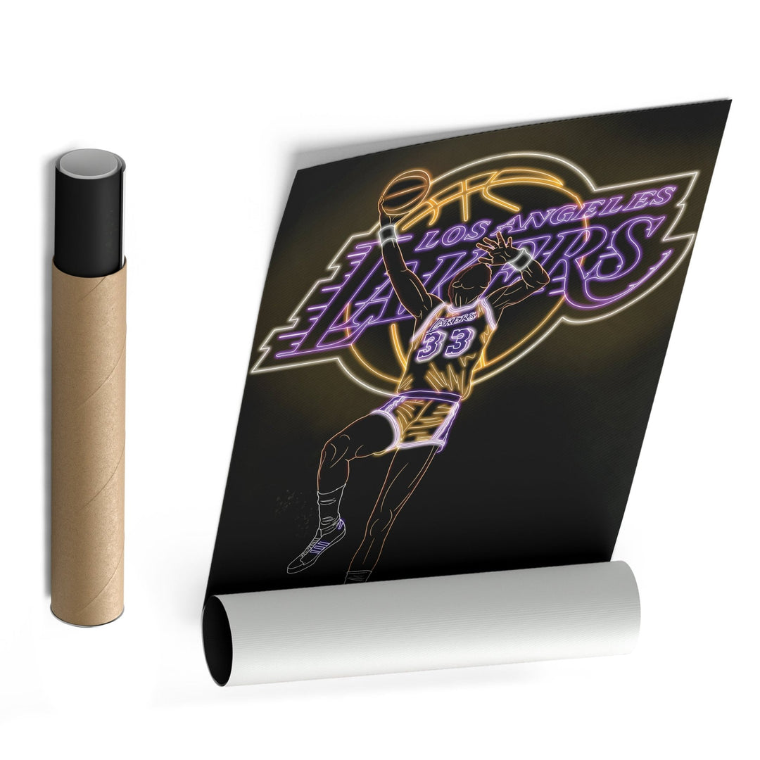 Kareem Abdul - Jabbar Neon Canvas Art | Lakers Wall Decor - CanvasNeon