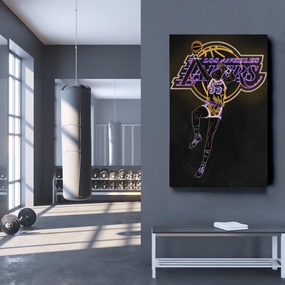 Kareem Abdul - Jabbar Neon Canvas Art | Lakers Wall Decor - CanvasNeon