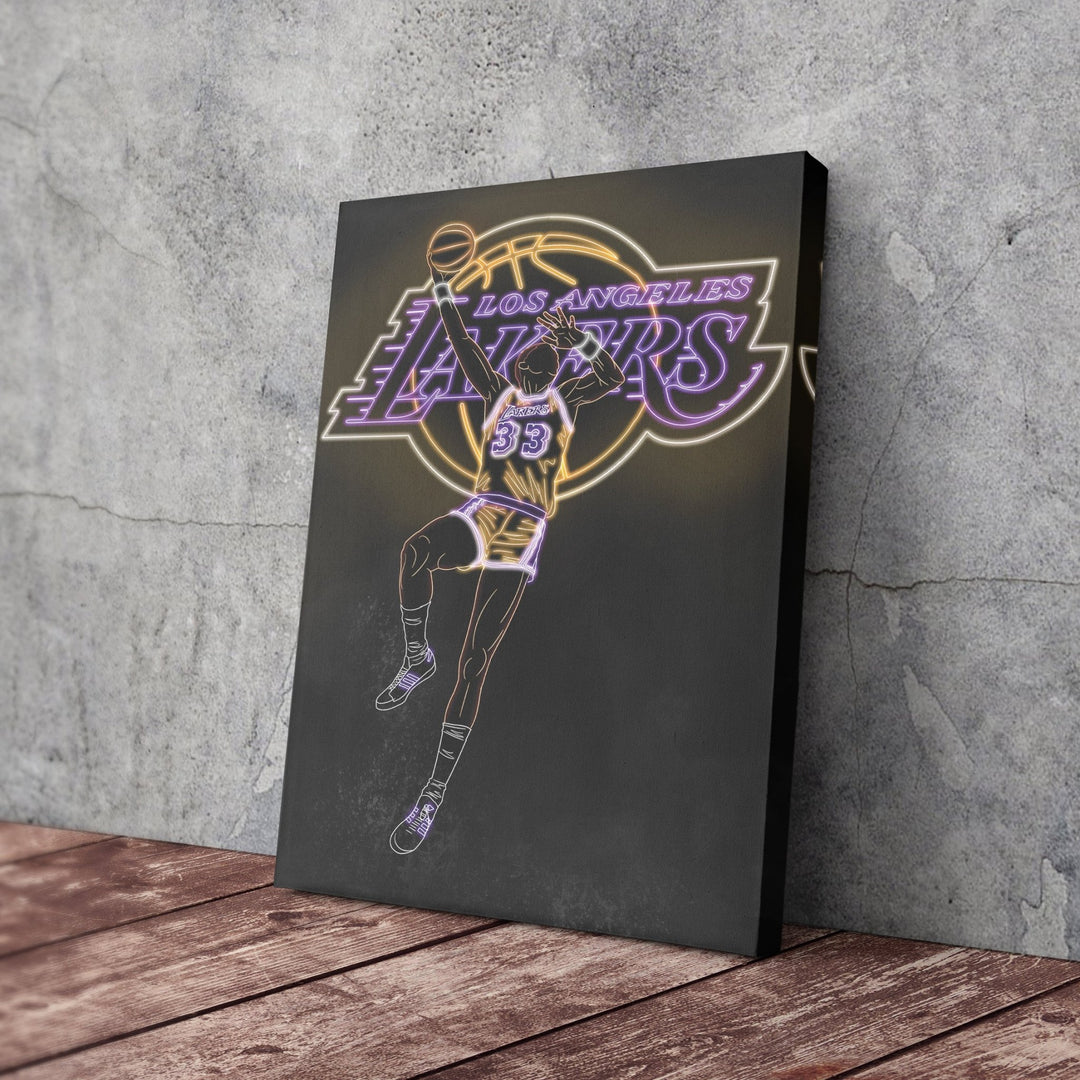 Kareem Abdul - Jabbar Neon Canvas Art | Lakers Wall Decor - CanvasNeon