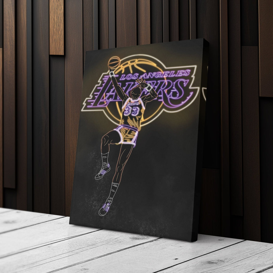 Kareem Abdul - Jabbar Neon Canvas Art | Lakers Wall Decor - CanvasNeon