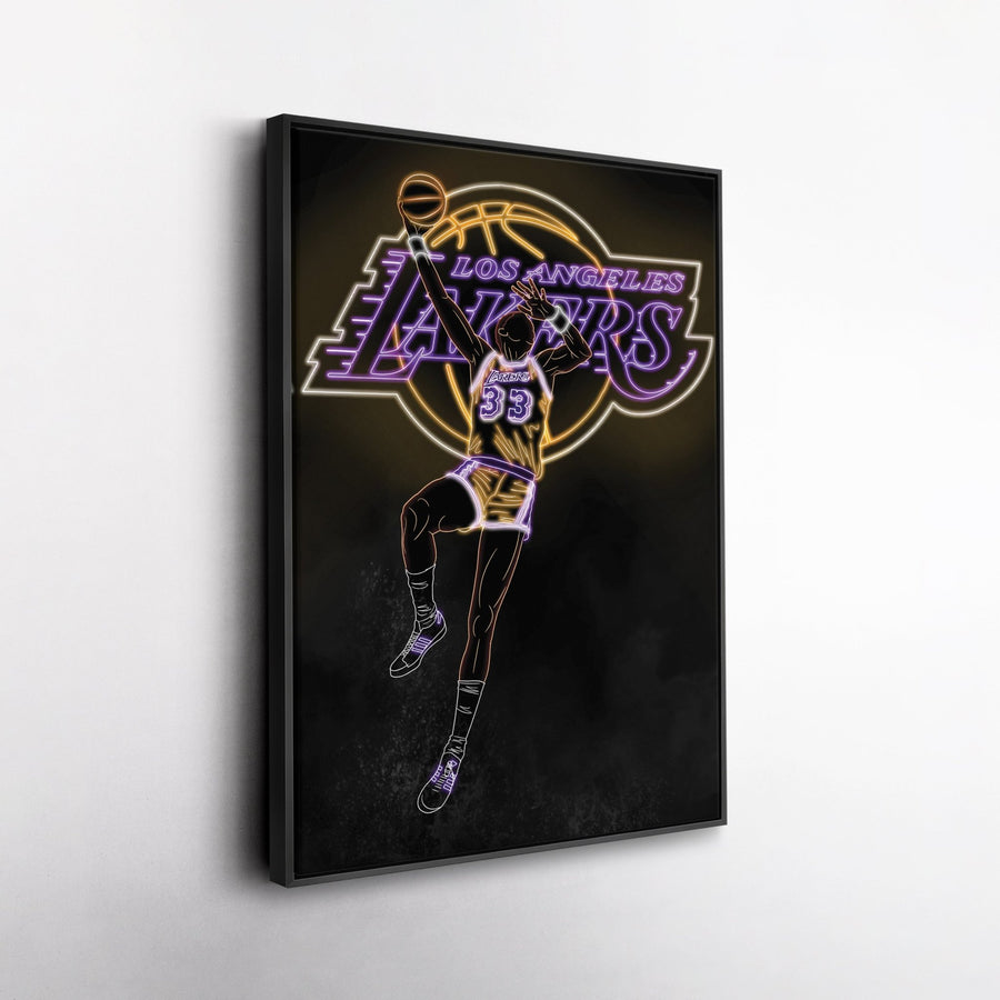 Kareem Abdul - Jabbar Neon Canvas Art | Lakers Wall Decor - CanvasNeon