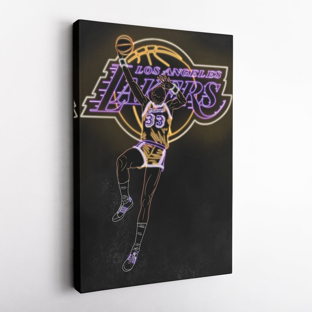 Kareem Abdul - Jabbar Neon Canvas Art | Lakers Wall Decor - CanvasNeon