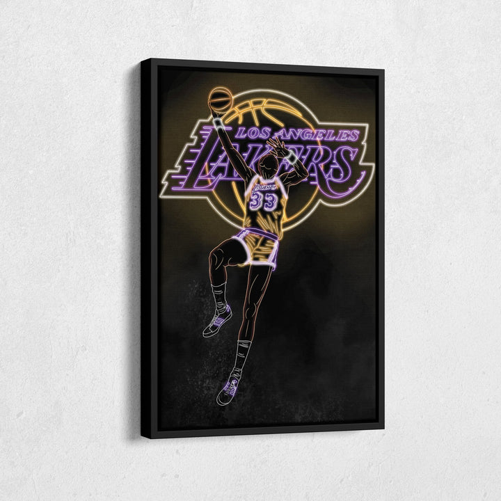 Kareem Abdul - Jabbar Neon Canvas Art | Lakers Wall Decor - CanvasNeon