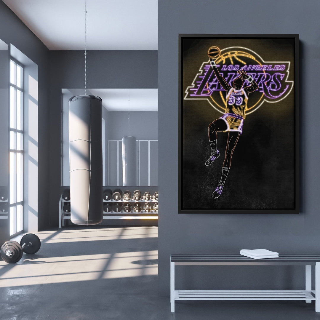 Kareem Abdul - Jabbar Neon Canvas Art | Lakers Wall Decor - CanvasNeon