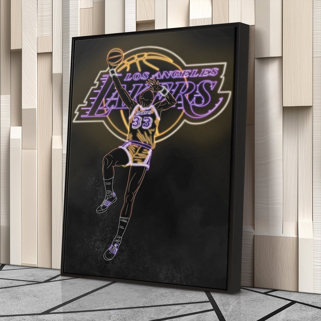 Kareem Abdul - Jabbar Neon Canvas Art | Lakers Wall Decor - CanvasNeon