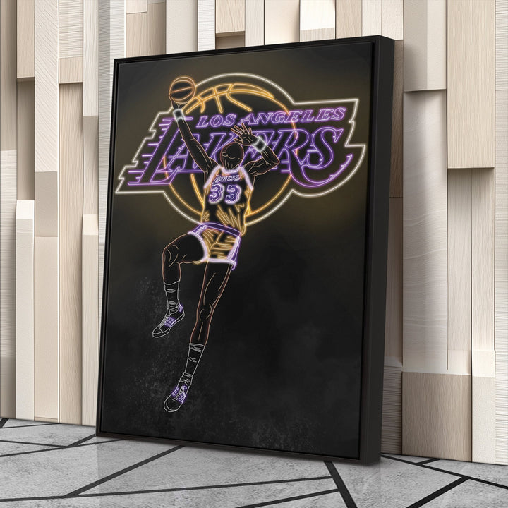 Kareem Abdul - Jabbar Neon Canvas Art | Lakers Wall Decor - CanvasNeon