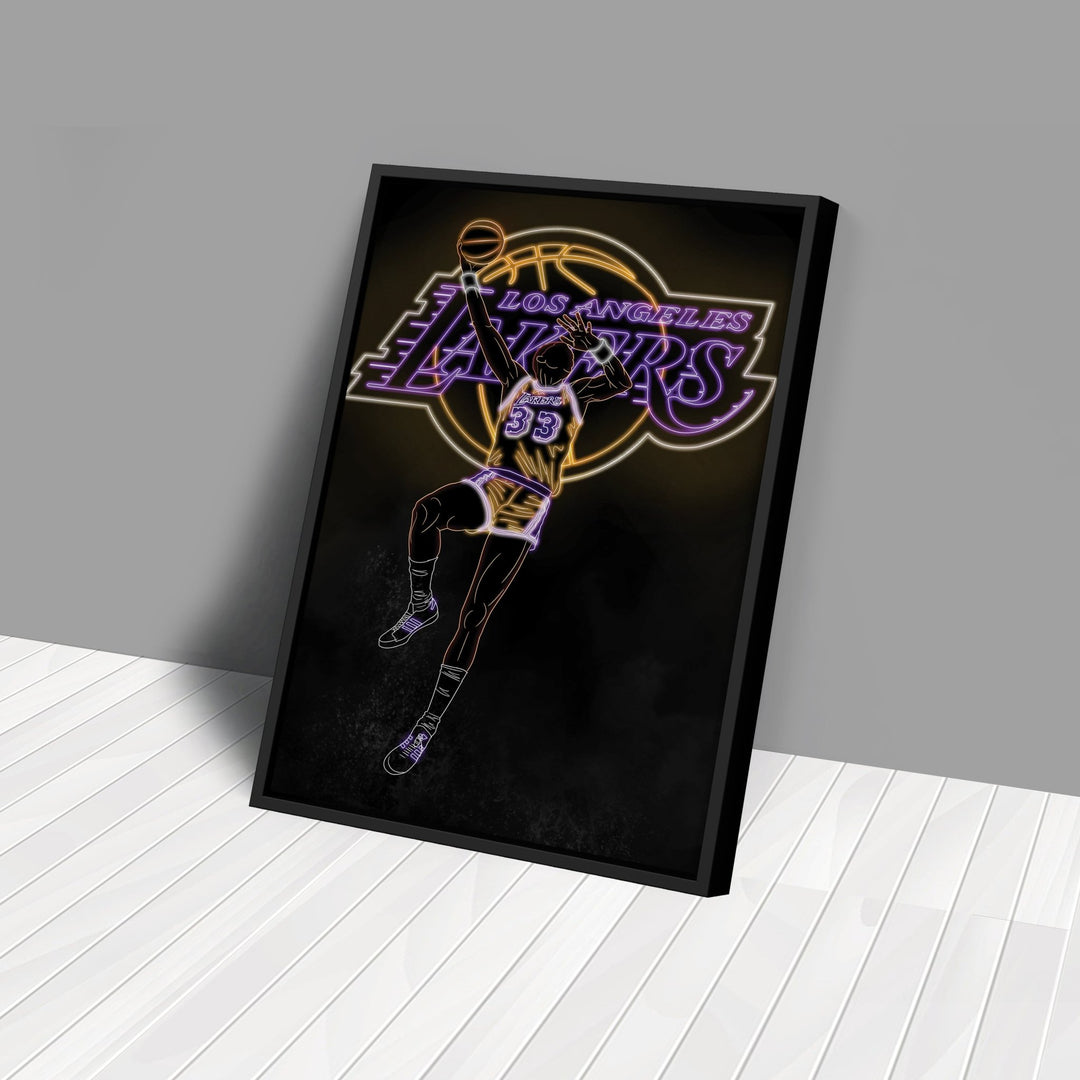 Kareem Abdul - Jabbar Neon Canvas Art | Lakers Wall Decor - CanvasNeon