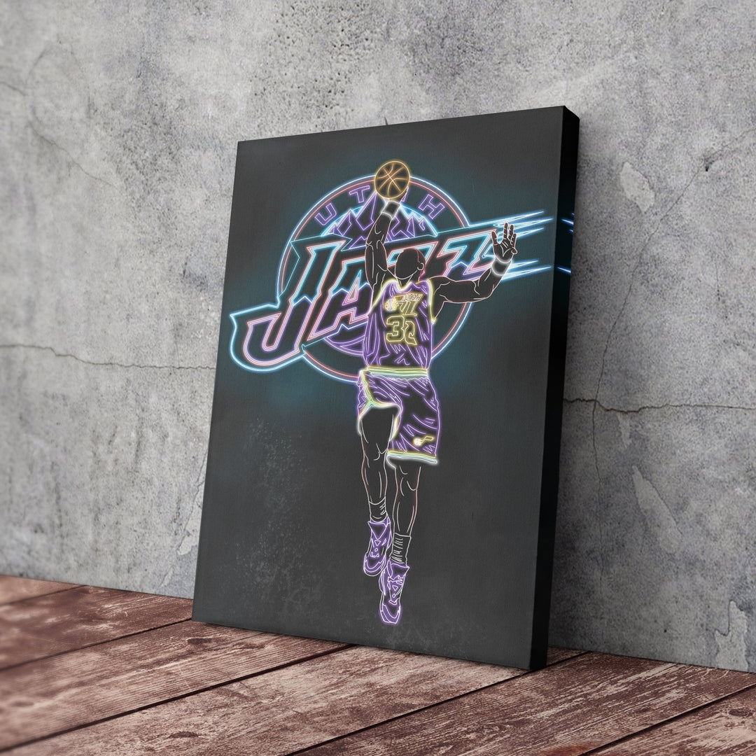 Karl Malone Neon Canvas Art | Jazz Wall Decor - CanvasNeon