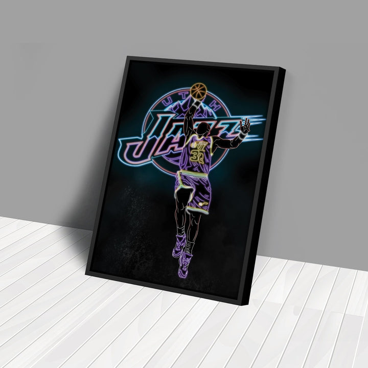 Karl Malone Neon Canvas Art | Jazz Wall Decor - CanvasNeon