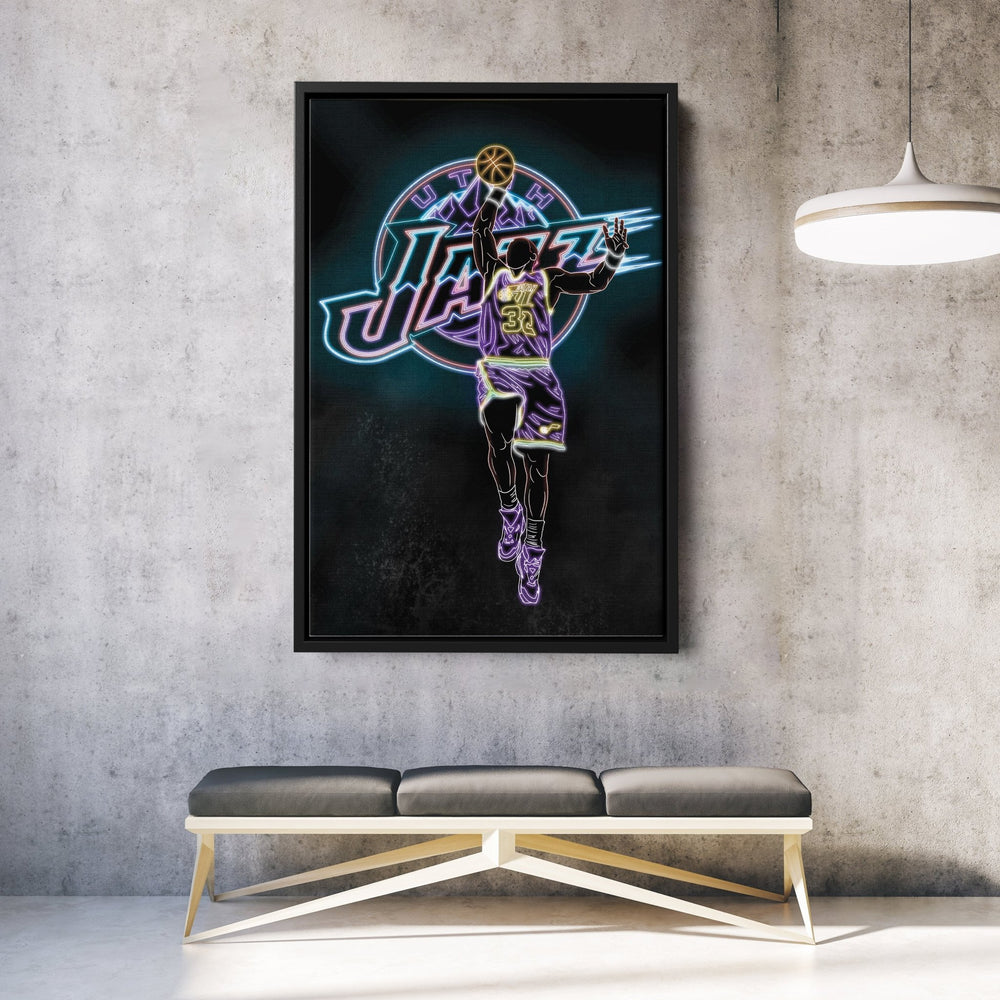 Karl Malone Neon Canvas Art | Jazz Wall Decor - CanvasNeon