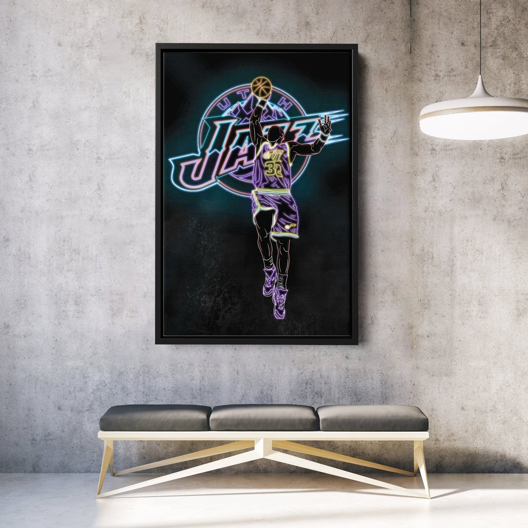 Karl Malone Neon Canvas Art | Jazz Wall Decor - CanvasNeon