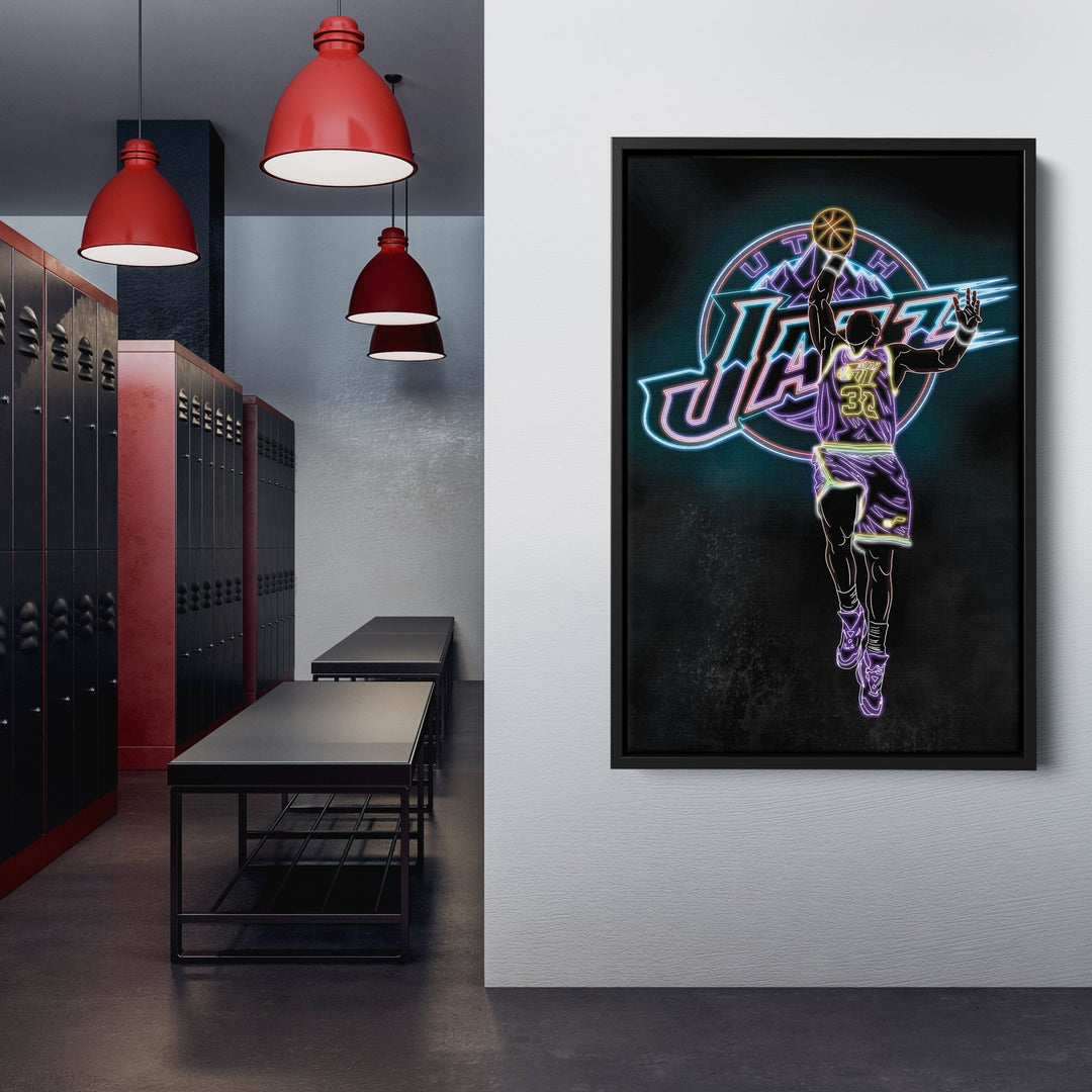 Karl Malone Neon Canvas Art | Jazz Wall Decor - CanvasNeon