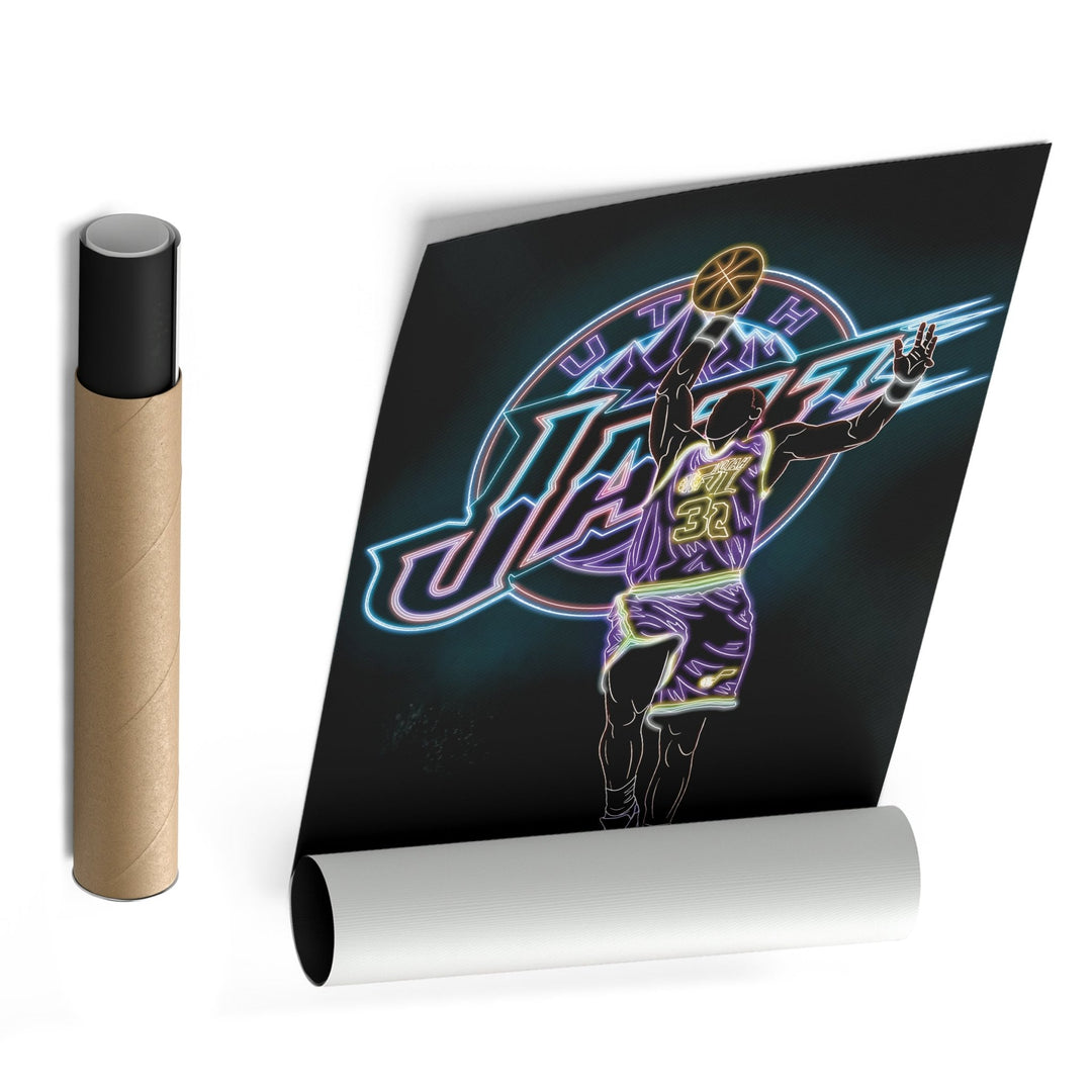 Karl Malone Neon Canvas Art | Jazz Wall Decor - CanvasNeon