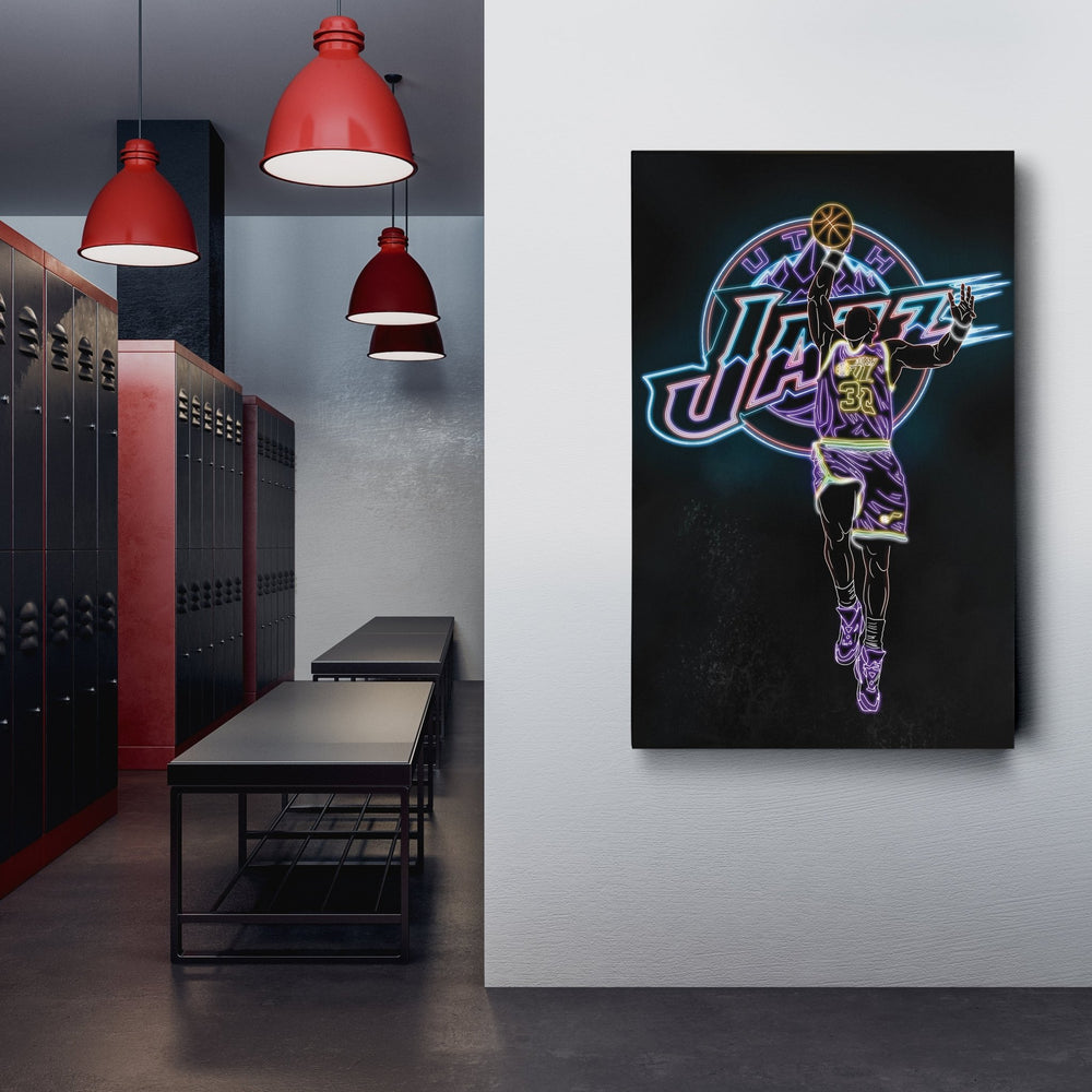 Karl Malone Neon Canvas Art | Jazz Wall Decor - CanvasNeon