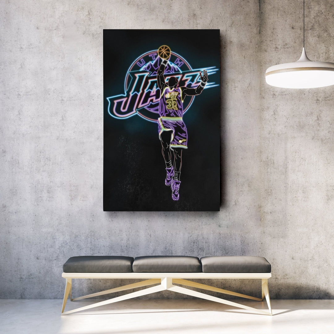 Karl Malone Neon Canvas Art | Jazz Wall Decor - CanvasNeon