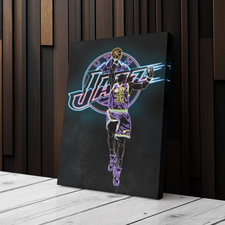 Karl Malone Neon Canvas Art | Jazz Wall Decor - CanvasNeon