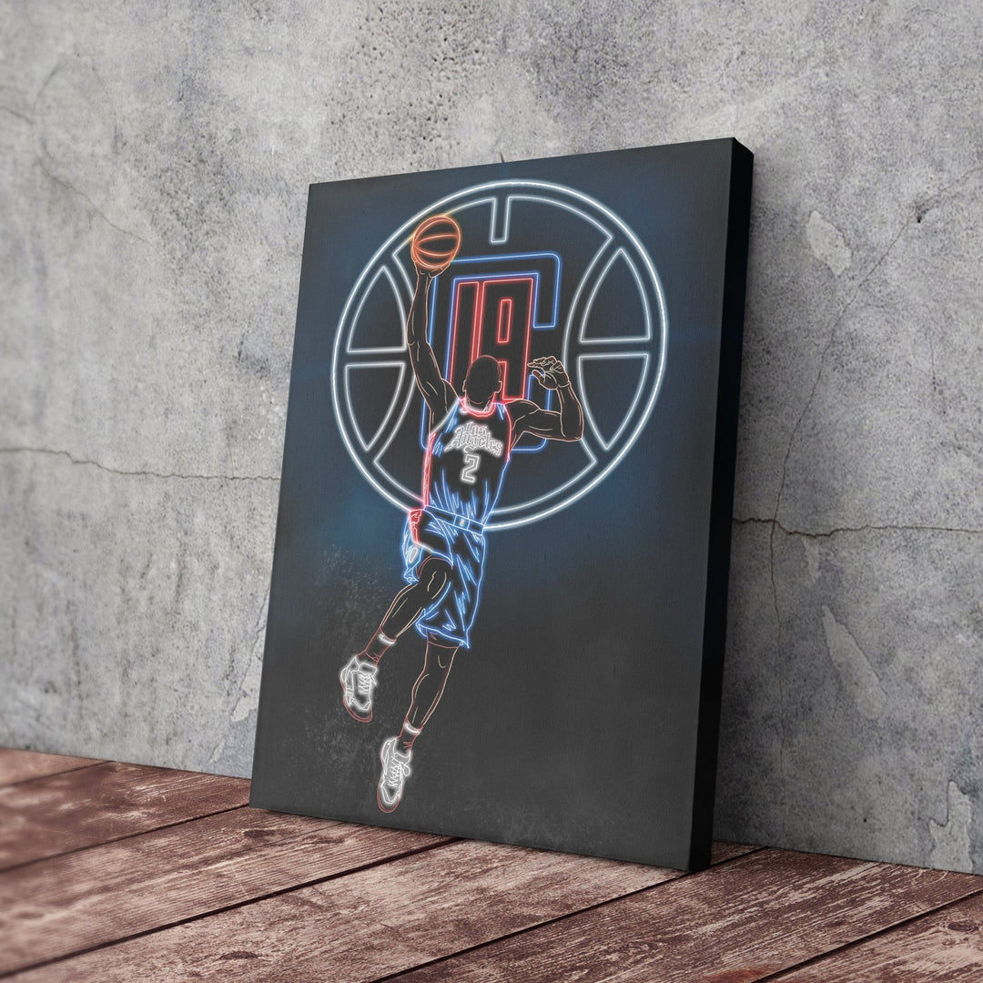 Kawhi Leonard Neon Canvas Art | Clippers Wall Decor - CanvasNeon