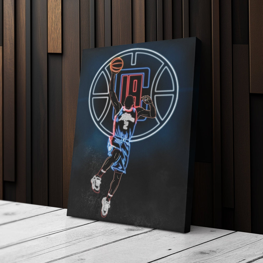 Kawhi Leonard Neon Canvas Art | Clippers Wall Decor - CanvasNeon