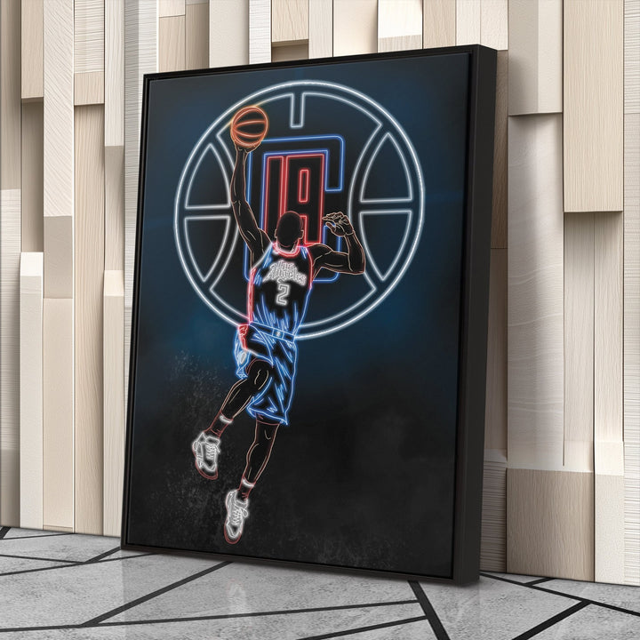 Kawhi Leonard Neon Canvas Art | Clippers Wall Decor - CanvasNeon