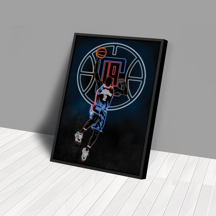 Kawhi Leonard Neon Canvas Art | Clippers Wall Decor - CanvasNeon