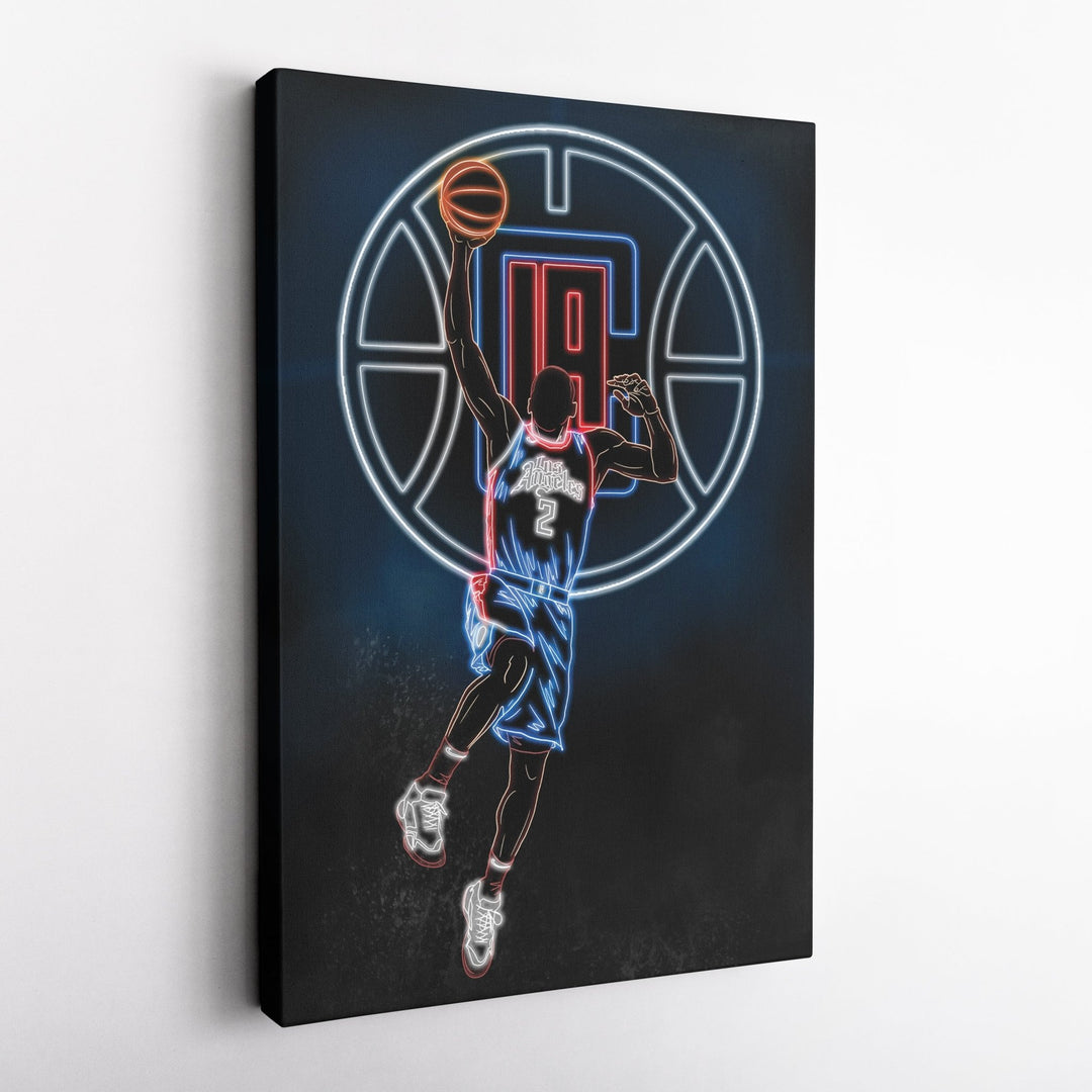 Kawhi Leonard Neon Canvas Art | Clippers Wall Decor - CanvasNeon