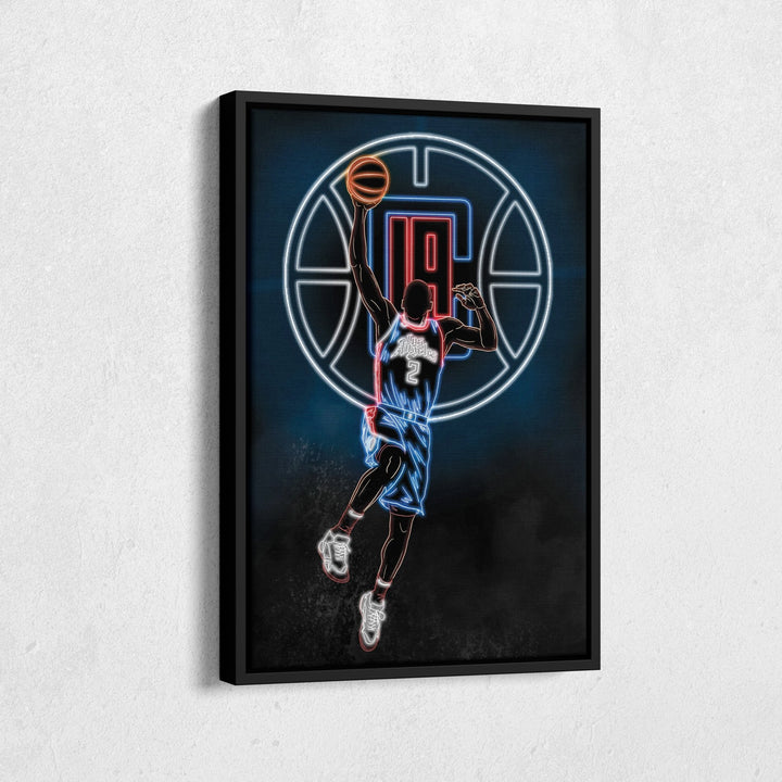 Kawhi Leonard Neon Canvas Art | Clippers Wall Decor - CanvasNeon