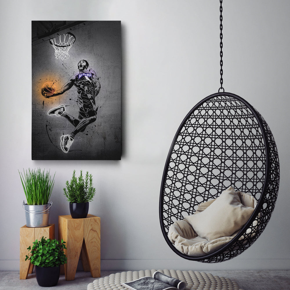 Kobe Bryant Dunk Neon Canvas Art | Modern Wall Decor for Lakers Fans - CanvasNeon