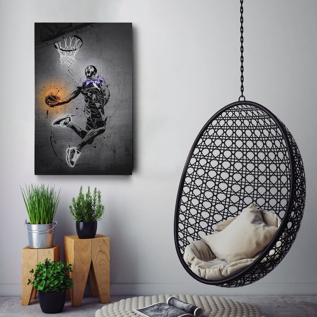 Kobe Bryant Dunk Neon Canvas Art | Modern Wall Decor for Lakers Fans - CanvasNeon