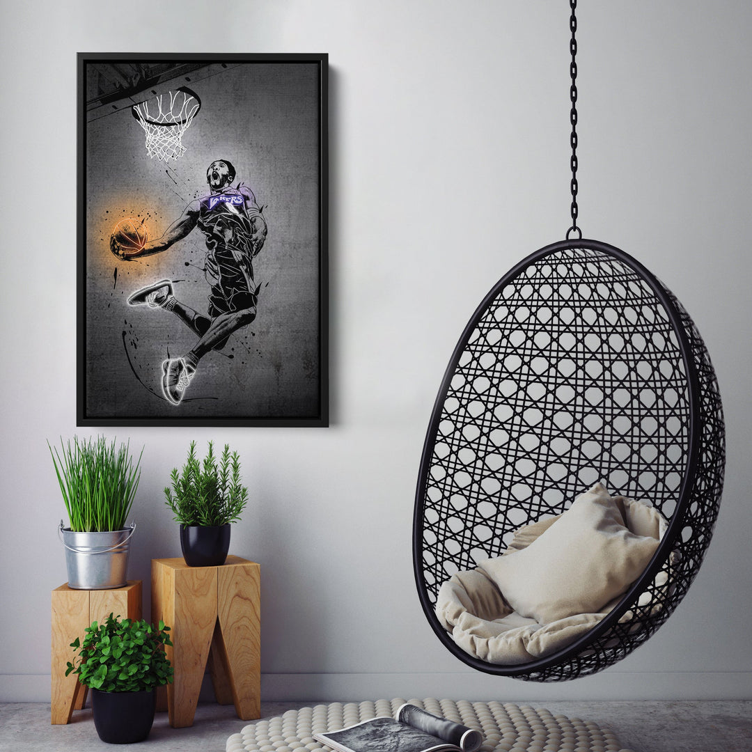 Kobe Bryant Dunk Neon Canvas Art | Modern Wall Decor for Lakers Fans - CanvasNeon