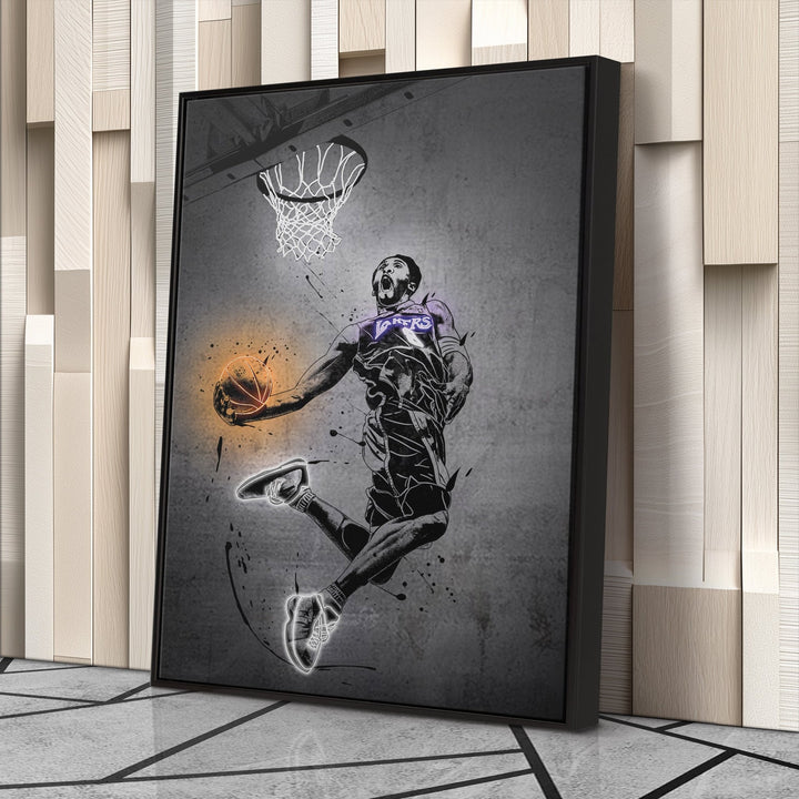 Kobe Bryant Dunk Neon Canvas Art | Modern Wall Decor for Lakers Fans - CanvasNeon