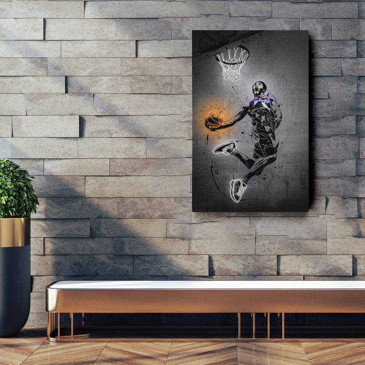 Kobe Bryant Dunk Neon Canvas Art | Modern Wall Decor for Lakers Fans - CanvasNeon