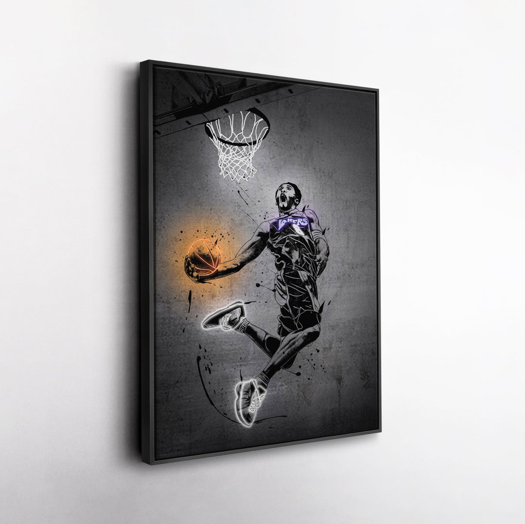 Kobe Bryant Dunk Neon Canvas Art | Modern Wall Decor for Lakers Fans - CanvasNeon