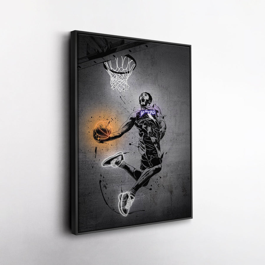 Kobe Bryant Dunk Neon Canvas Art | Modern Wall Decor for Lakers Fans - CanvasNeon