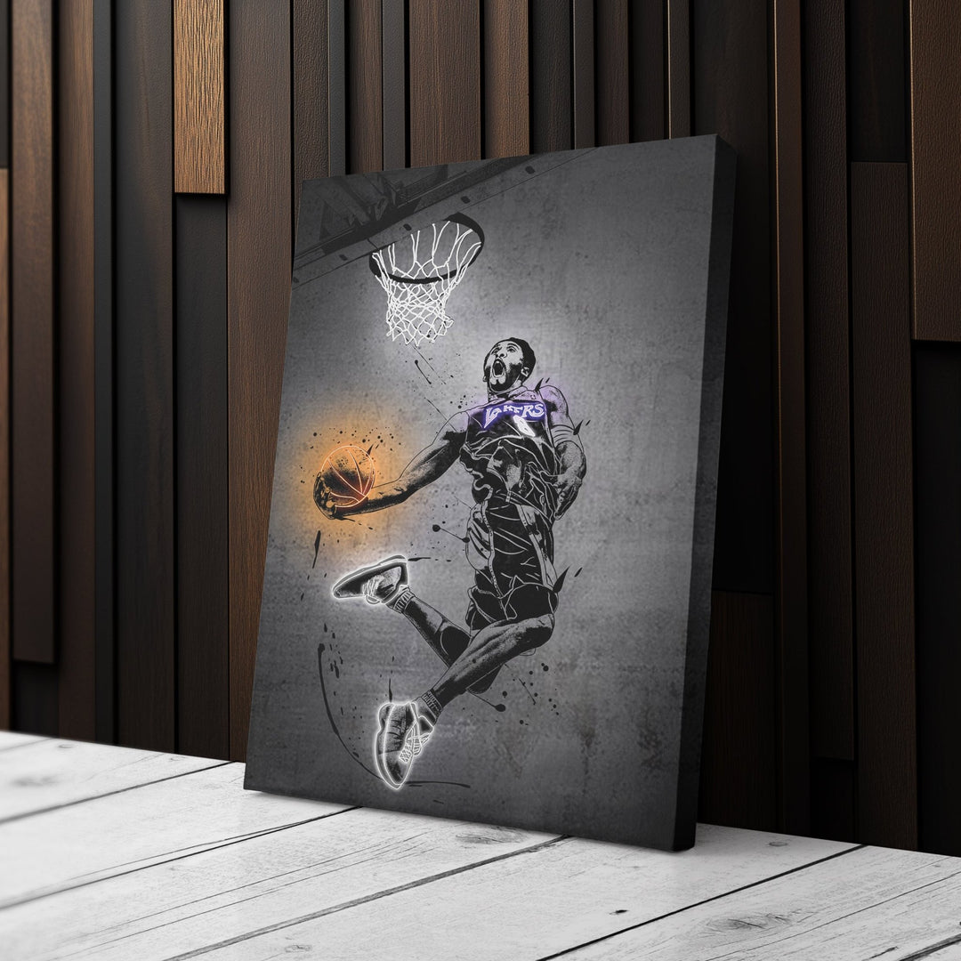 Kobe Bryant Dunk Neon Canvas Art | Modern Wall Decor for Lakers Fans - CanvasNeon