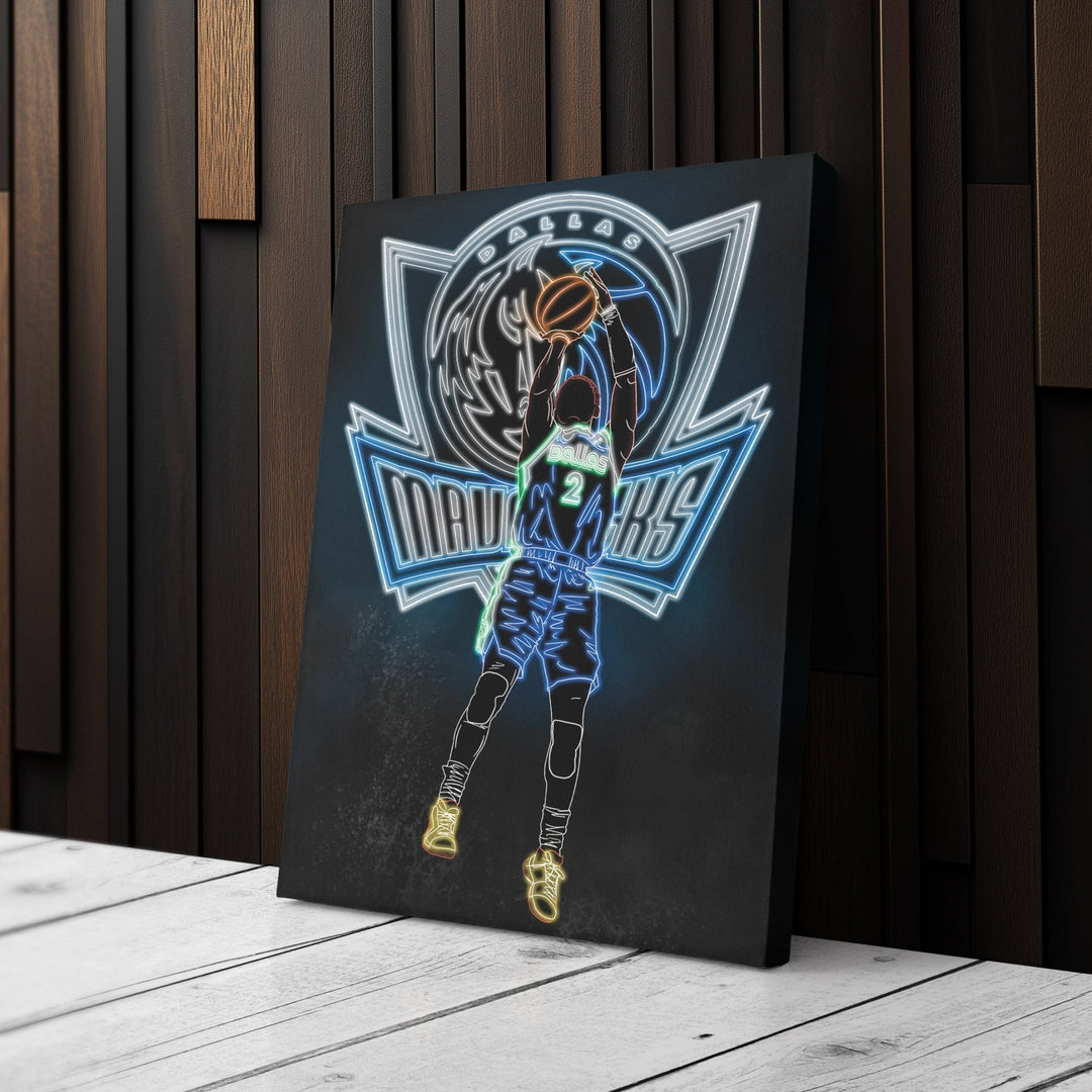 Kyrie Irving Neon Canvas Art | Mavericks Wall Decor - CanvasNeon
