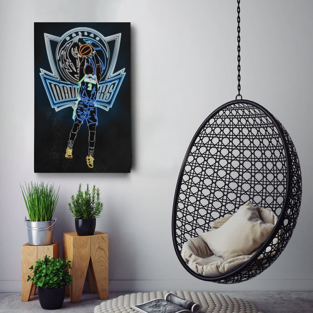 Kyrie Irving Neon Canvas Art | Mavericks Wall Decor - CanvasNeon