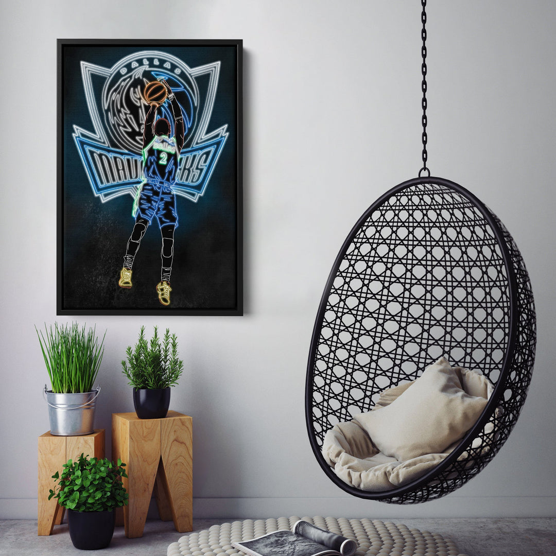 Kyrie Irving Neon Canvas Art | Mavericks Wall Decor - CanvasNeon